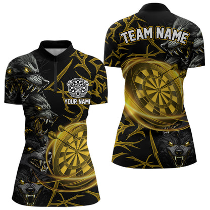 Personalisiertes Gelbes Wolf-Dartshirt Für Damen – Custom Light-Dartboard Darts Teamtrikot TDM5094