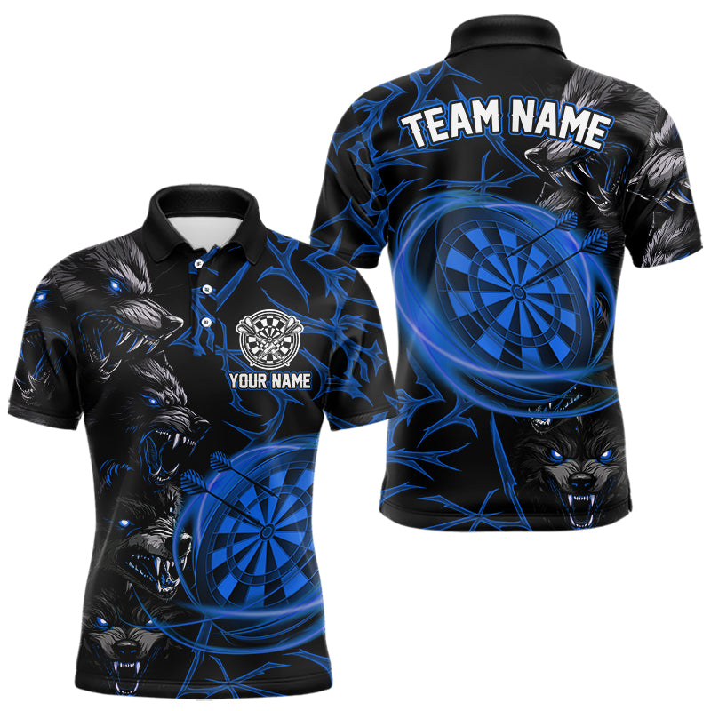Personalisiertes Blaues Wolf-Dartshirt Für Herren – Custom Light-Dartboard Darts Teamtrikot TDM5095