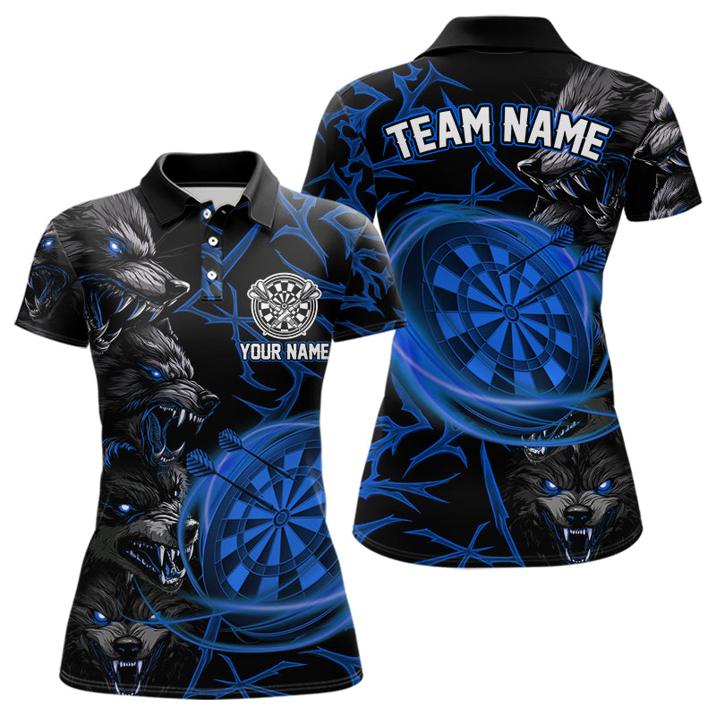 Personalisiertes Blaues Wolf-Dartshirt Für Damen – Custom Light-Dartboard Darts Teamtrikot TDM5095
