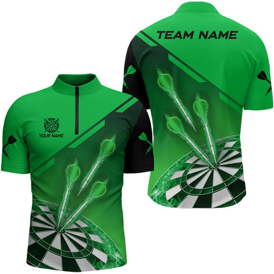 Individuelles Grünes Dart Herren Shirt mit Viertelreißverschluss, Dart Trikot Team Uniform TDM3084
