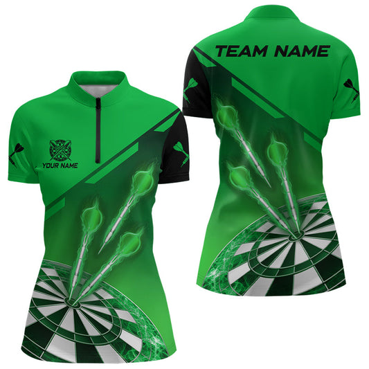 Individuelles Grünes Dart Damen Quarter Zip Shirt, Dart Team Uniform Trikot TDM3084