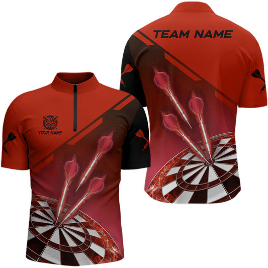 Individuelles Rotes Dart Herren Shirt mit Viertelreißverschluss, Dart Trikot Team Uniform TDM3085