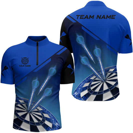 Individuelles Blaues Dart Herren Shirt mit Viertelreißverschluss, Dart Trikot Team Uniform TDM3086