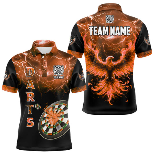 Individuelles Blitz-Thunder-Flammen-Phönix-Dart-Poloshirt für Herren, orangenes Darttrikot TDM3088