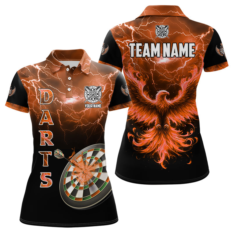 Individuelles Blitz Donner Flammender Phönix Dart Poloshirt für Damen, Dart Trikot Orange TDM3088