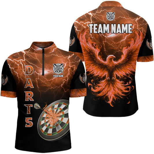 Individuelles Blitz Donner Flammender Phönix Dart Herren Shirt mit Viertelreißverschluss, Dart Trikot Orange TDM3088