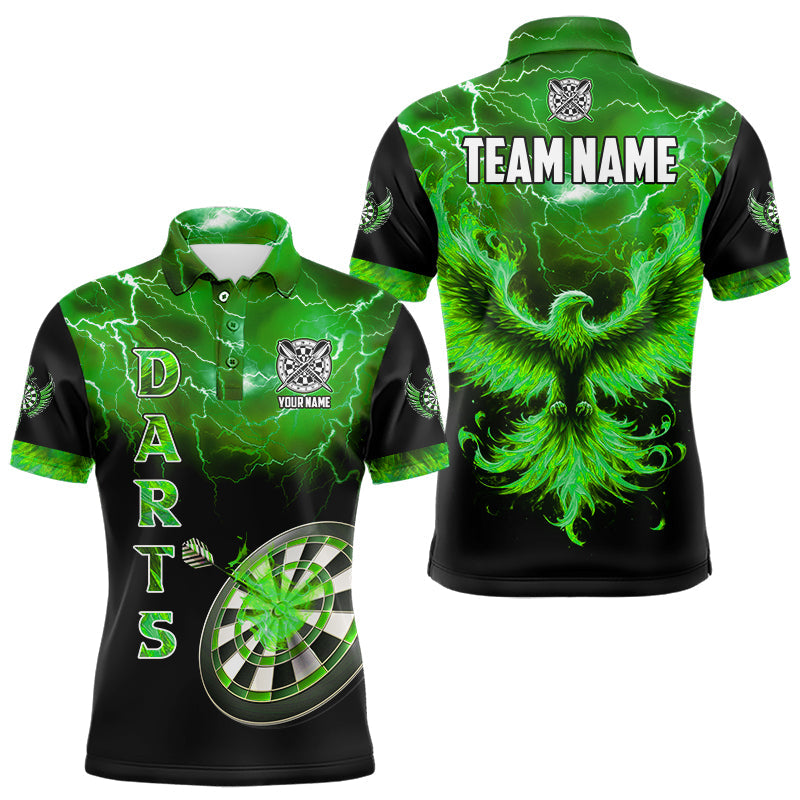 Individuelles Blitz-Thunder-Flammen-Phönix-Dart-Poloshirt für Herren, grünes Darttrikot TDM3089