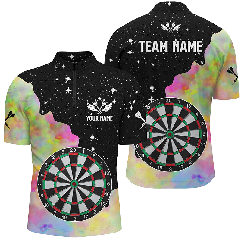 Buntes Dartboard mit Grunge Stil Herren Dart Shirt mit Viertelreißverschluss, Dart Team Trikot TDM1336