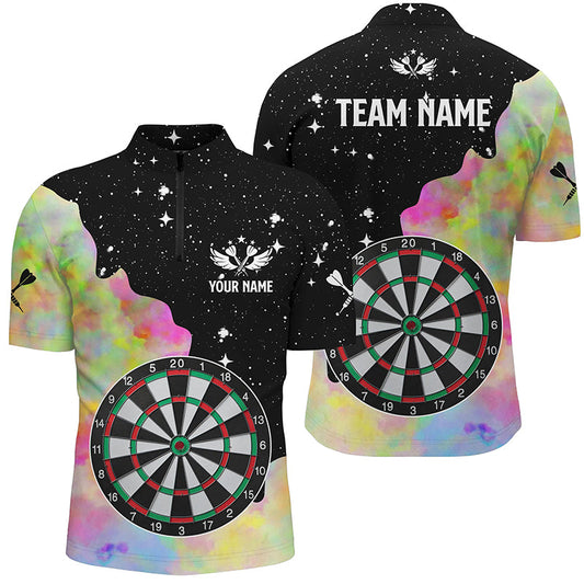 Buntes Dartboard mit Grunge Stil Herren Dart Shirt mit Viertelreißverschluss, Dart Team Trikot TDM1336