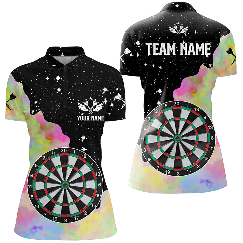 Individuelles Dartboard farbenfrohes und Grunge-Design Damen Dart Quarter Zip Shirt, Dart Teamtrikot TDM1336