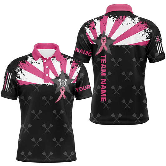 Individuelles Rosa Brustkrebs Bewusstsein Grunge Dart Poloshirt für Herren, Dart Trikot TDM1698