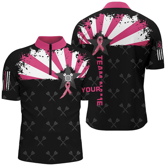 Rosa Brustkrebs-Aufklärung Grunge Dart Herren Shirt mit Viertelreißverschluss, Dart Trikot TDM1698