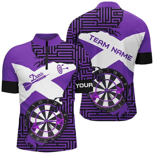 Lila Lustiger Riss Dartboard Dart Herren Shirt mit Viertelreißverschluss, Dart Team Trikot TDM1701