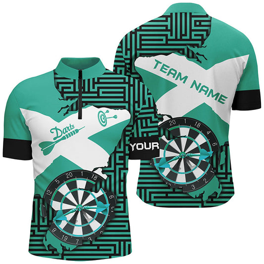 Türkis Lustiger Riss Dartboard Dart Herren Shirt mit Viertelreißverschluss, Dart Team Trikot TDM1702