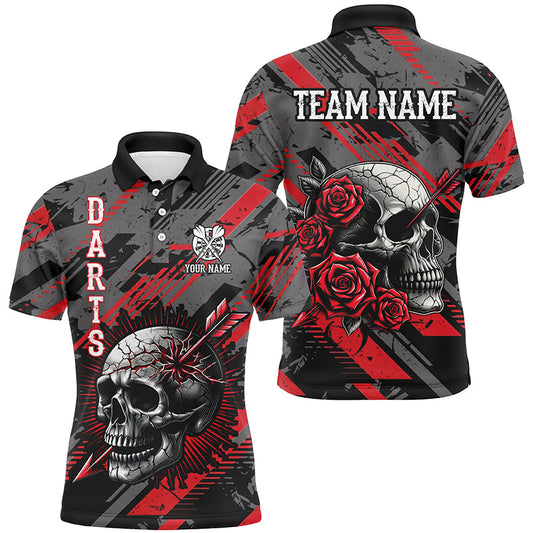 Individuelles Skelett und Rosen Rotes Dart Herren Poloshirt, Darttrikot TDM1919