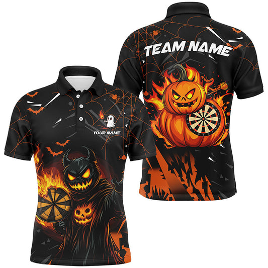 Individuelles Lustiges Kürbis-Feuerflamme Herren Poloshirt, Halloween-Dart-Team-Geschenke TDM2622