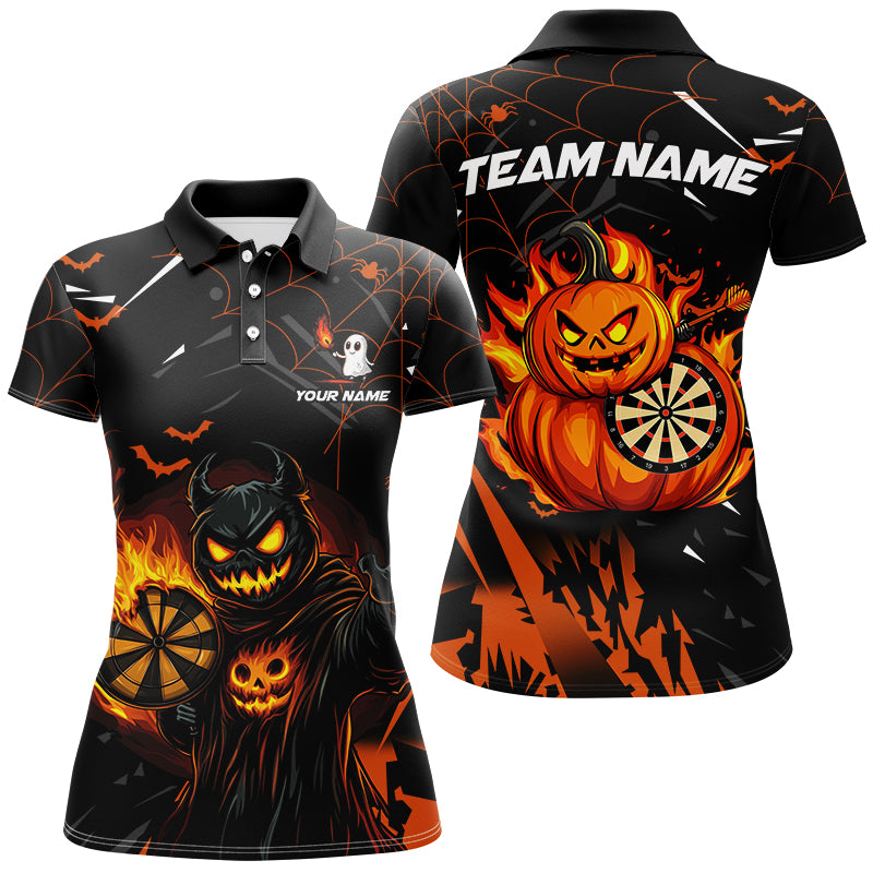 Individuelles Lustiges Kürbis-Feuerflamme Herren Poloshirt, Halloween-Dart-Team-Geschenke TDM2622
