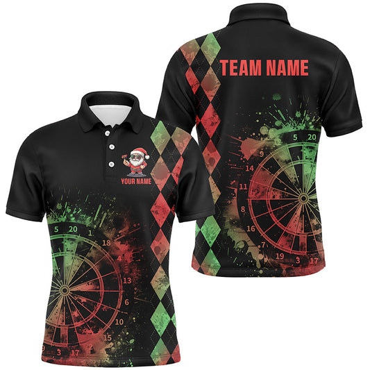 Individuelles Grünes Und Rotes Grunge Dartboard Argyle Muster Herren Dart Poloshirt TDM2849