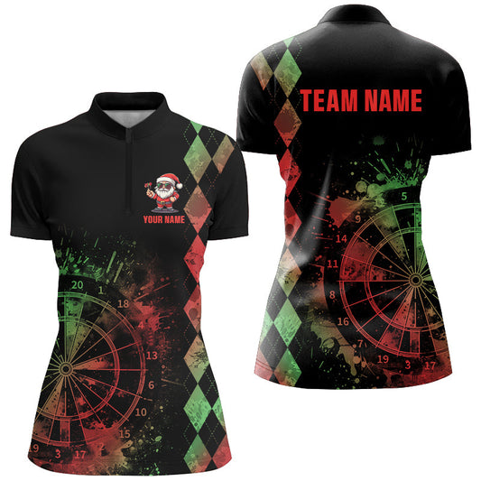 Individuelles Grünes und Rotes Grunge Dartboard Argyle-Muster Damen Dart Quarter Zip Shirt TDM2849