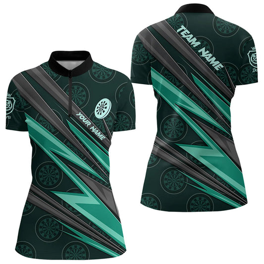 Türkises Dartbrett Muster Darts Damen Quarter Zip Shirt, Individuelles Dart Trikot TDM3332