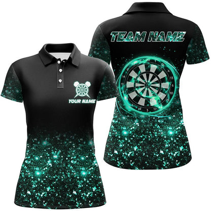 Schwarz Türkis Licht Damen-Dartpolo & 1/4 Reißverschlussshirt, personalisierte Dartshirts für Teams TDM3334