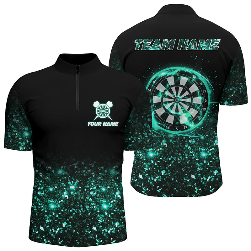 Schwarz Türkis Licht Herren Darts Polo & Viertelreißverschluss Shirt Maßgeschneiderte Dartshirts Für Teamtrikots TDM3334