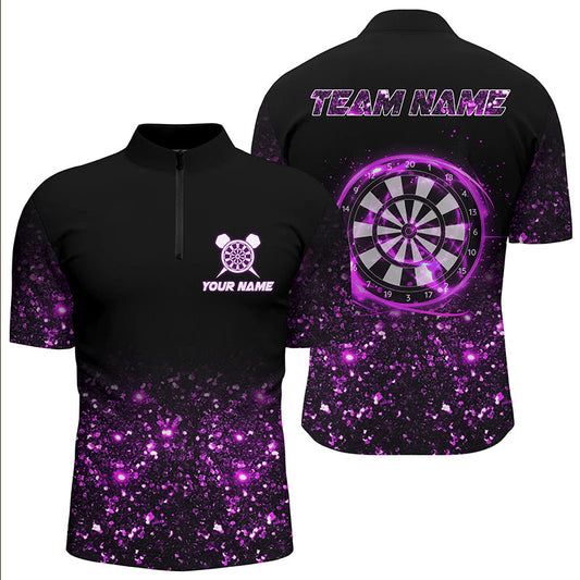 Individuelles Schwarz und Lila Licht Dart Herren Shirt mit Viertelreißverschluss, Dart Trikot Team Uniform TDM3335