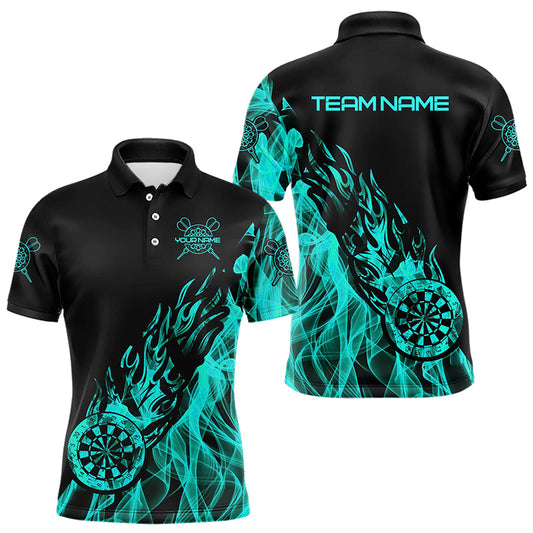 Schwarz Und Türkis Feuerflamme Darts Polo & Viertelreißverschluss Maßgeschneidertes Dartshirt Für Herren Trikots TDM3341