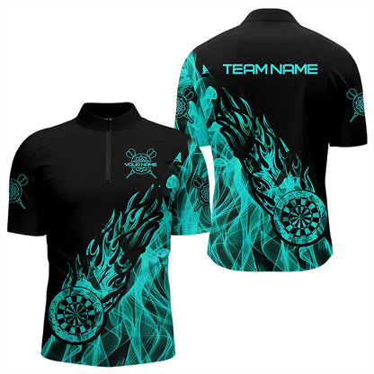 Schwarz Und Türkis Feuerflamme Darts Polo & Viertelreißverschluss Maßgeschneidertes Dartshirt Für Herren Trikots TDM3341