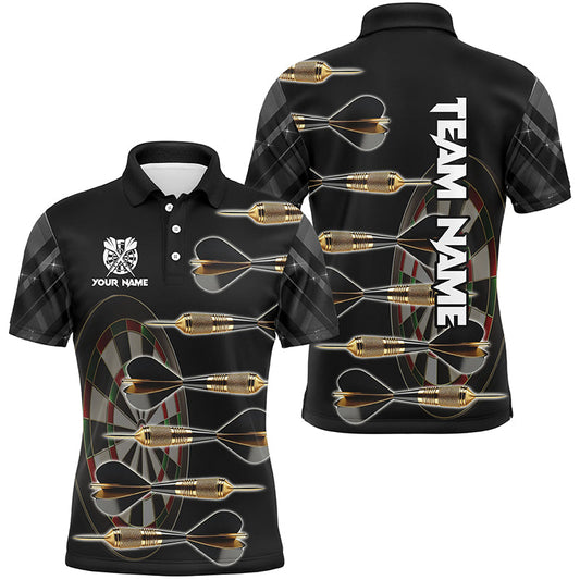 Personalisierte Gold Schwarz Darts Pfeile Herren Darts Shirts Maßgeschneiderte Einzigartige Darts Teamtrikots TDM1539