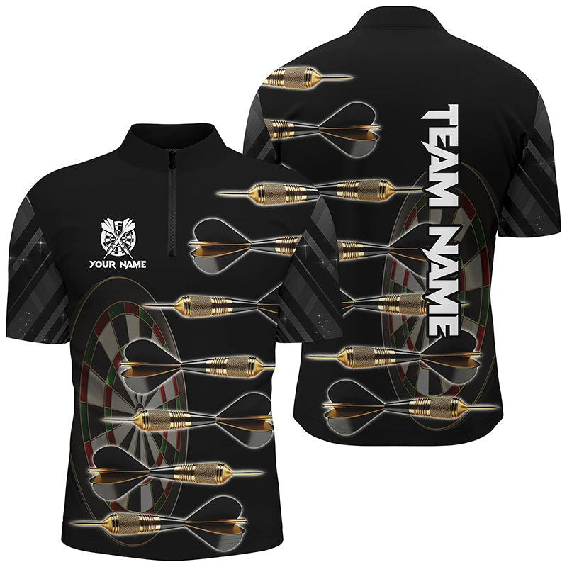 Personalisierte Gold Schwarz Darts Pfeile Herren Darts Shirts Maßgeschneiderte Einzigartige Darts Teamtrikots TDM1539