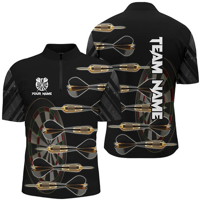 Personalisierte Gold Schwarz Darts Pfeile Herren Darts Shirts Maßgeschneiderte Einzigartige Darts Teamtrikots TDM1539