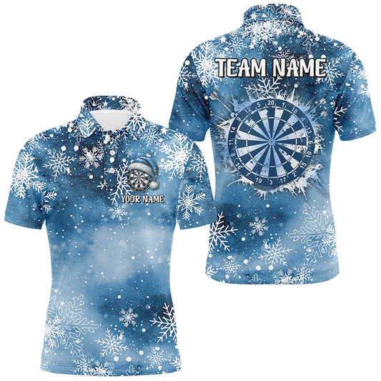 Individuelles Weihnachts Dart Poloshirt für Herren, Blaues Schneeflocken Muster Dart Trikot Team TDM2859