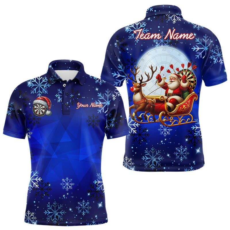 Lustiges Santa individuelles blaues Weihnachts-Dart-Poloshirt für Herren, Weihnachtsgeschenke-Darttrikot TDM3108