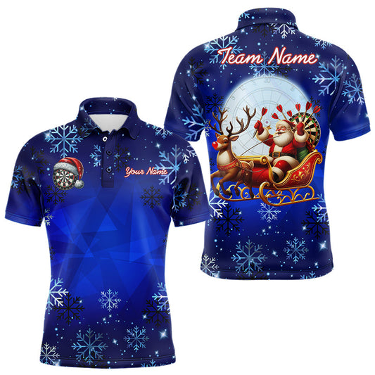 Lustiges Santa individuelles blaues Weihnachts-Dart-Poloshirt für Herren, Weihnachtsgeschenke-Darttrikot TDM3108