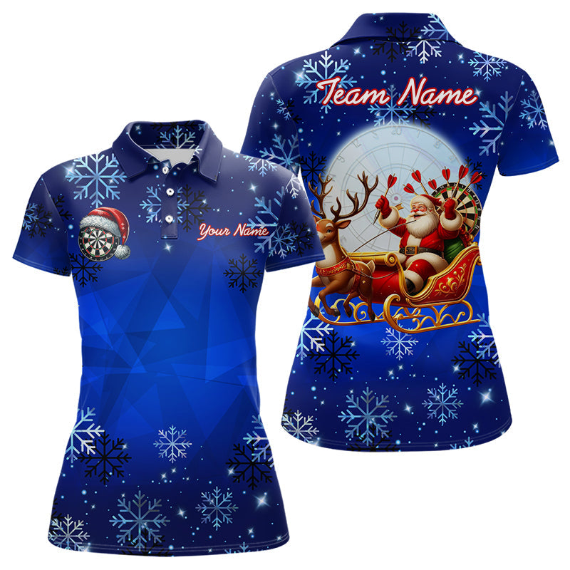 Lustiges Santa Individuelles Blaues Weihnachten Dart Poloshirt für Damen, Xmas Geschenke Dart Trikot TDM3108