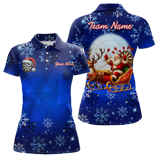 Lustiges Santa Individuelles Blaues Weihnachten Dart Poloshirt für Damen, Xmas Geschenke Dart Trikot TDM3108
