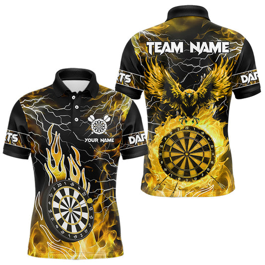 Individuelles gelbes Donner-Blitz-Dartbrett-Adler-Poloshirt für Herren, Darttrikot TDM3508