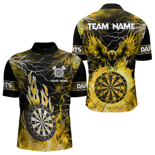 Individuelles Gelbes Thunder Lightning Dartboard Adler Viertelreißverschluss Herren Shirt, Dart Trikot TDM3508