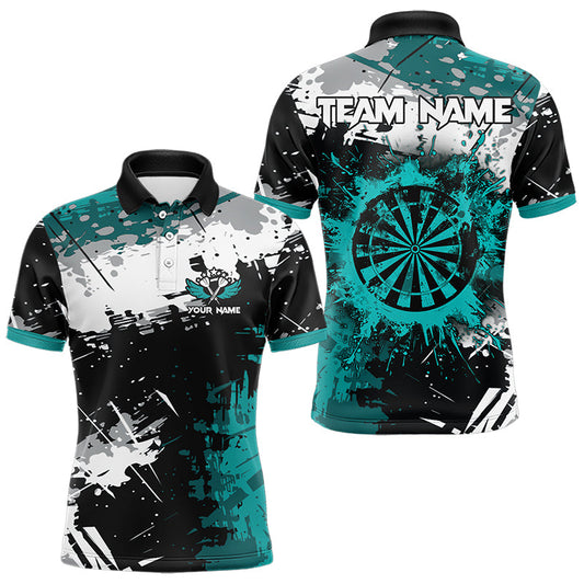 Grunge Türkis Farbspritzer Dart Polo & Viertelreißverschluss Maßgeschneiderte Herren Dartshirts Darts Trikots TDM3509