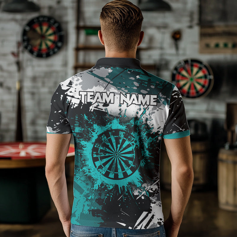 Grunge Türkis Farbspritzer Dart Polo & Viertelreißverschluss Maßgeschneiderte Herren Dartshirts Darts Trikots TDM3509