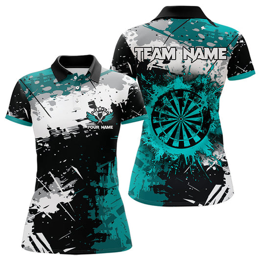 Grunge Türkis Farbe personalisierte Dartshirts mit Tasche für Damen, Darttrikots TDM3509