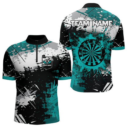 Grunge Türkis Farbspritzer Dart Polo & Viertelreißverschluss Maßgeschneiderte Herren Dartshirts Darts Trikots TDM3509