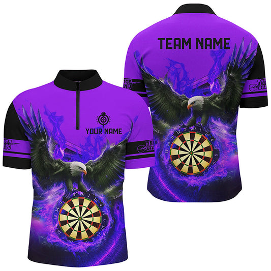 Individuelles Adler fliegend auf Dartboard Feuer Herren Shirt mit Viertelreißverschluss, Lila Dart Trikot TDM2125