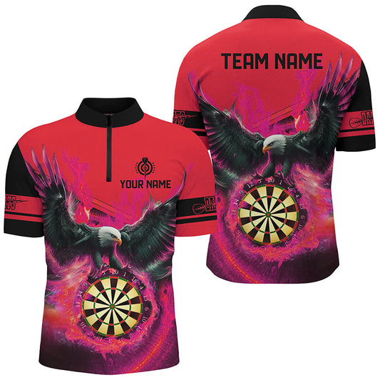 Individuelles Adler fliegend auf Dartboard Feuer Herren Shirt mit Viertelreißverschluss, Rotes Dart Trikot TDM2126
