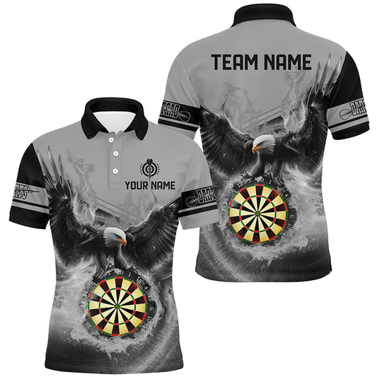 Individuelles Adler Fliegendes Auf Dartbrett Feuer Dart Poloshirt Für Herren, Graues Darttrikot TDM2383