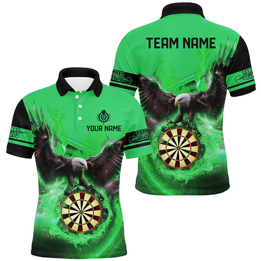 Individuelles Adler Fliegendes Auf Dartbrett Feuer Dart Poloshirt Für Herren, Grünes Darttrikot TDM2384