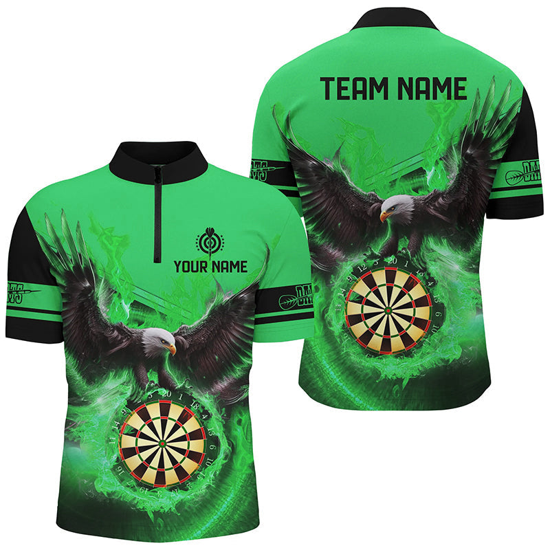 Individuelles Adler Fliegender Auf Dartboard Fire Dart Herren Shirt mit Viertelreißverschluss, Grünes Dart Trikot TDM2384
