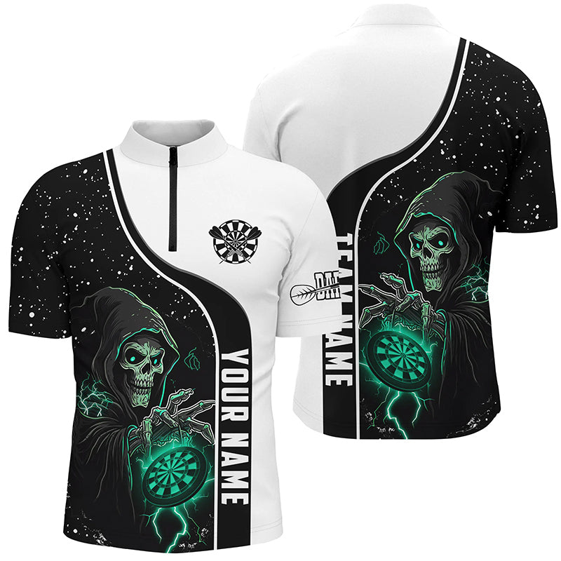 Individuelles Türkises Death Skeleton Herren Shirt mit Viertelreißverschluss, Darts Team Trikot TDM2627