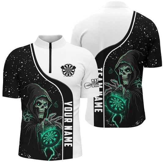 Individuelles Türkises Death Skeleton Herren Shirt mit Viertelreißverschluss, Darts Team Trikot TDM2627